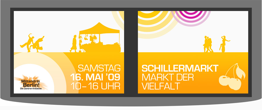 Schiller.05: Von okamo aus Berlin gestaltetes Design für den U-Bahn-Fernsehspot im Berliner Fenster für die gesamtstädtische Öffentlichkeitsarbeit aller Preisträger im Rahmen der Zentren-Initiative „MittendrIn Berlin!“ 2009 des Berliner Senats und der IHK Berlin – Screen 3