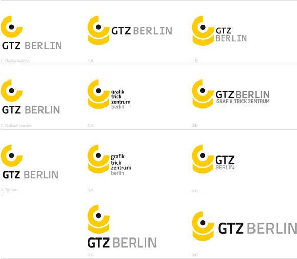 EIne von okamo aus Berlin gestaltete Matrix mit Vorstudien zum neuen Logo-Design von GTZ Berlin