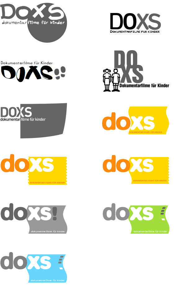 Von okamo aus Berlin gestaltete Logo-Design-Vorentwürfe für „DOXS – Dokumentarfilme für Kinder“ der Duisburger Filmwoche