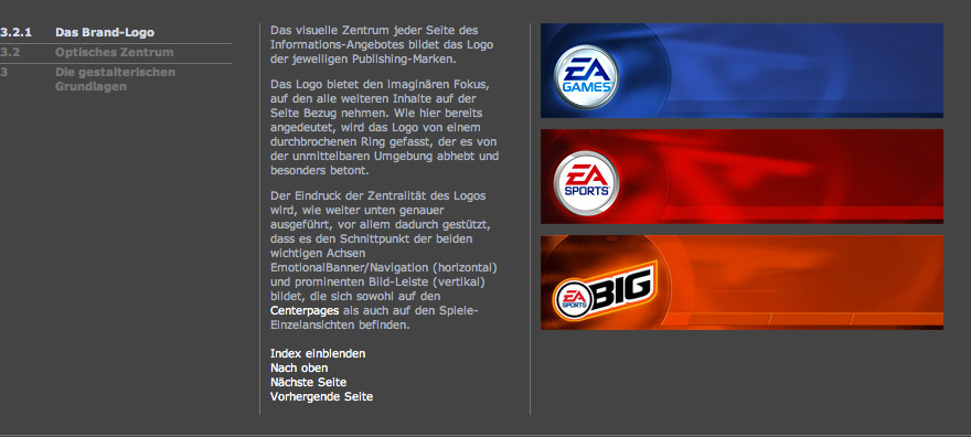 Ansicht aus dem Online-Design-Styleguide, die den Aufbau der bestimmter BG-Bilder erläutert, den okamo aus Berlin für EA Electronic Arts gestaltet hat