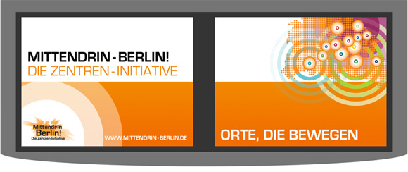 Von okamo aus Berlin gestaltetes Design für den U-Bahn-Fernsehspot im Berliner Fenster für die gesamtstädtische Öffentlichkeitsarbeit aller Preisträger im Rahmen der Zentren-Initiative „MittendrIn Berlin!“ 2009 des Berliner Senats und der IHK Berlin – Screen 1