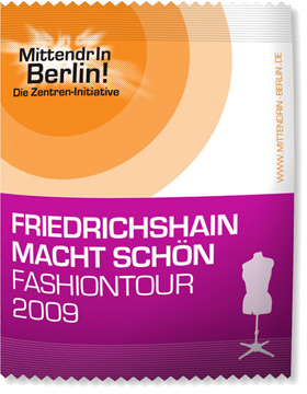 Von okamo aus Berlin gestaltetes Design für eine Gummibärchenverpackung als Give Away im Rahmen der Zentren-Initiative „MittendrIn Berlin!“ 2009 des Berliner Senats und der IHK Berlin – Verpackungs-Design 2