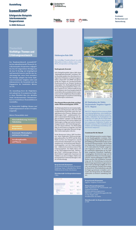 Design der Ausstellungstafel „kommKOOP – Vielfältige Themen und Erfahrungsaustausch“, die okamo aus Berlin im Auftrag von a.m.p für das Bundesamt für Bauwesen und Raumordnung gestaltet hat