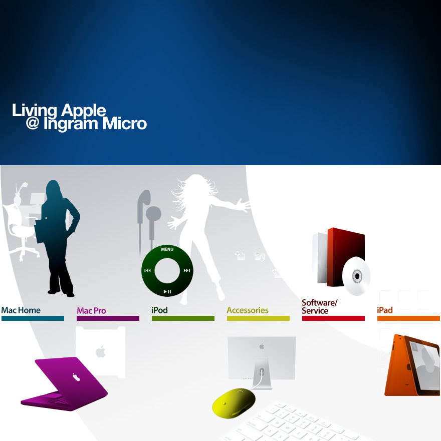 okamo aus Berlin entwickelt für das passwortgeschützte Fachhändler-Portal der Apple-Produkte »Living Apple @ Ingram Micro« von Ingram Micro das Webdesign und die Illustrationen.