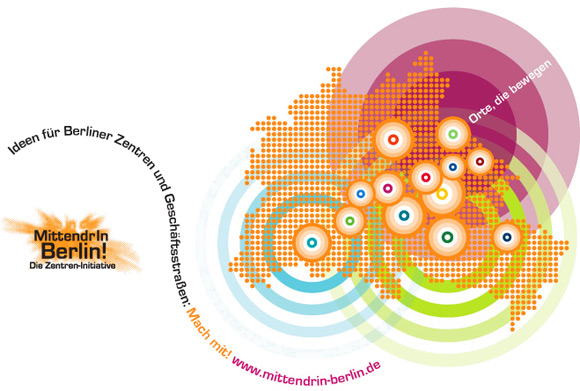 Die Anzeige im auflagenstarken Stadtmagazin „Zitty“, die okamo aus Berlin für den Berliner Senat und die IHK zum Auftakt der Wettbwerbskampagne 2008 von „MittendrIn Berlin! Die Zentren-Initiative“ gestaltet hat.