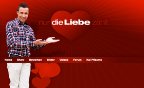 Das von okamo aus Berlin gestaltete Logo-Design der Sat.1-Fernsehshow „Nur die Liebe zählt“ mit Kai Pflaume im Rahmen der Nur-die-Liebe-zählt-Website
